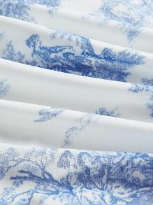 SHEIN MOD Landscape Print Square Neck Lettuce Trim Curved Hem Corset Structure Tee - Blue and White - View 4