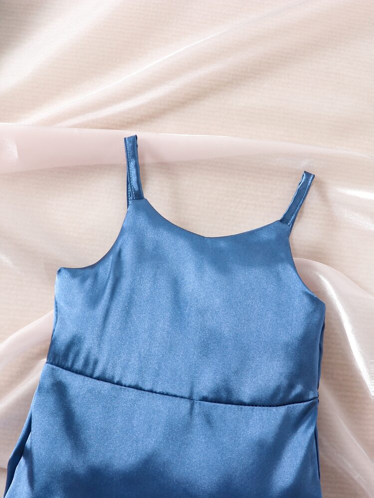 Baby Solid Satin Cami Dress - Blue - View 4