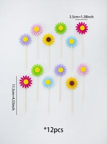 12入組夏日向日葵主題杯子蛋糕插銷,家庭節日派對蛋糕裝飾