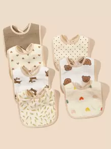 Bebé 3 piezas Babero al azar con estampado de dibujos animados de tela - Multicolor - Ver 1