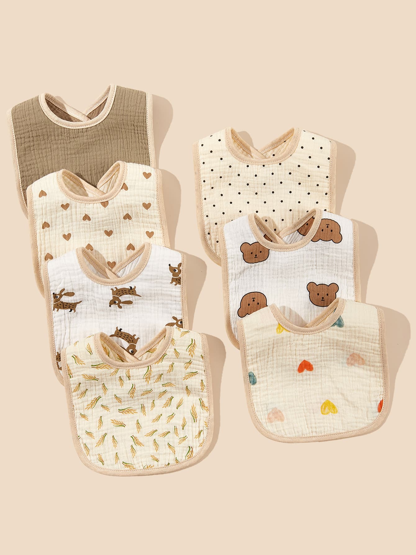 Bebé 3 piezas Babero al azar con estampado de dibujos animados de tela - Multicolor - Ver 1