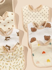 Bebé 3 piezas Babero al azar con estampado de dibujos animados de tela - Multicolor - Ver 2