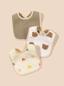 Bebé 3 piezas Babero al azar con estampado de dibujos animados de tela - Multicolor - Ver 4