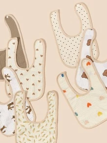 Bebé 3 piezas Babero al azar con estampado de dibujos animados de tela - Multicolor - Ver 6