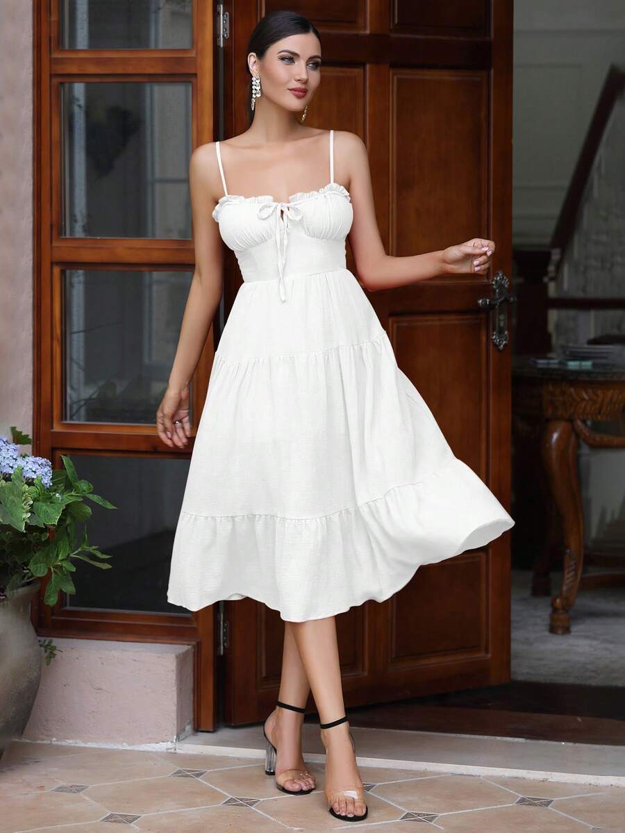 LOVE&LEMONADE Tie Front Ruffle Hem Cami Dress