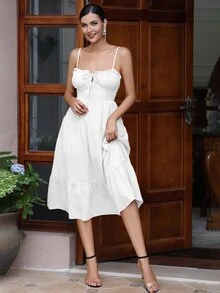 LOVE&LEMONADE Tie Front Ruffle Hem Cami Dress