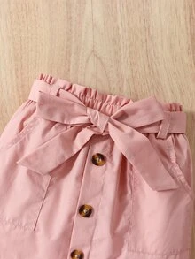 Baby Ruffle Trim Top & Paperbag Waist Belted Skirt - Pink - View 6