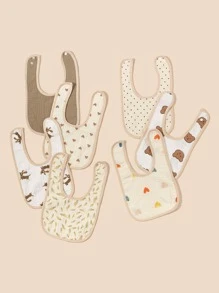 Bebé 3 piezas Babero al azar con estampado de dibujos animados de tela - Multicolor - Ver 7