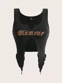 SHEIN ICON Carta Gráfica Bainha Assimétrica Top Tank