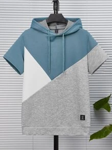 GENTILAND Men Colorblock Patched Detail Drawstring Hoodie - Multicolor - View 1