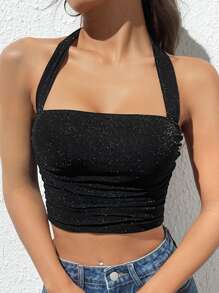 SHEIN EZwear Top Court Ras-Du-Cou Scintillant À Ruché