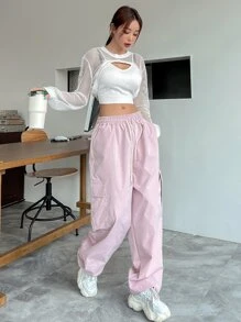 DAZY Solid Fishnet Insert Crop Top Without Cami Top Sheer - White - View 7