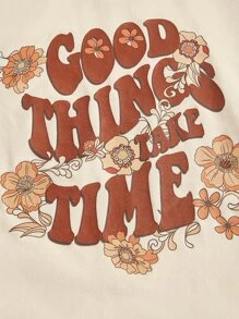 SHEIN MOD Slogan Graphic Contrast Binding Crop Tee GOOD THINGS TAKE TIME