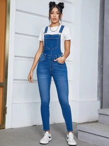Slant Pocket Denim Overalls Without Tee - Medium Wash - View 4