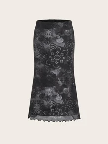 ROMWE PUNK Váy nữ Xù nhỏ Hoa Bộ lạc Giải trí - Đen và trắng - Xem 1