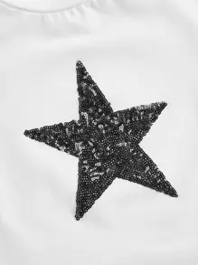 SHEIN ICON Camiseta crop con lentejuelas con patrón de estrella - Blanco - Ver 4