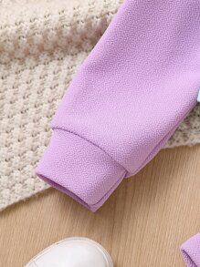 SHEIN 青少女字母圖形拼色下肩毛衣和短褲 - 彩色 - 查看 3