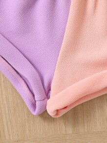 SHEIN 青少女字母圖形拼色下肩毛衣和短褲 - 彩色 - 查看 4