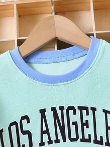 SHEIN 青少女字母圖形拼色下肩毛衣和短褲 - 彩色 - 查看 6