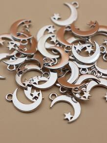 30入組復古和簡約風合金電鍍星星和新月吊墜適用於項鍊,耳環,DIY珠寶製作 - 銀色 - 查看 2