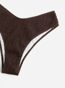 SHEIN Swim Curve Plus Size Smocked High Cut Bikini Set Summer Beach - Brown - View 4