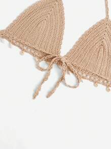 Plus Crochet Halter Cover Up Top - Khaki - View 4