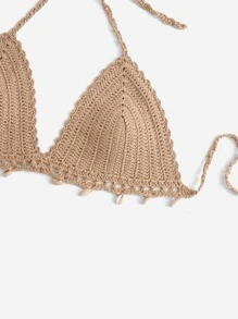 Plus Crochet Halter Cover Up Top - Khaki - View 5