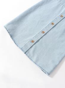 Girls Button Front Puff Sleeve Denim Dress - Light Wash - View 3