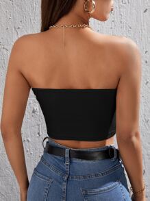 SHEIN PETITE Twist Front Crop Tube Top - Black - View 2