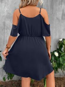 SHEIN LUNE 大碼挖肩素色A字連衣裙 - 藏蓝色 - 查看 2