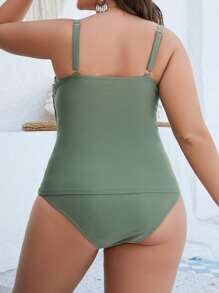 SHEIN Swim Curve Tankini de talla grande con pliegues en el busto y pliegues para el verano y la playa