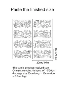 8 piezas Papel para colorear con estampado de dibujos animados - Negro - Ver 6