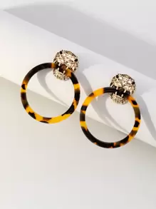 1pair Fashionable Lion Decor Tortoiseshell Print Stud Earrings For Women For Gift - Multicolor - View 1