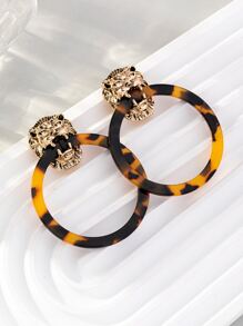 1pair Fashionable Lion Decor Tortoiseshell Print Stud Earrings For Women For Gift - Multicolor - View 2