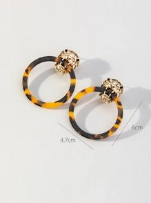 1pair Fashionable Lion Decor Tortoiseshell Print Stud Earrings For Women For Gift - Multicolor - View 3