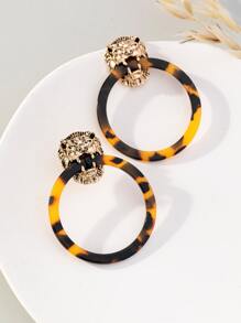 1pair Fashionable Lion Decor Tortoiseshell Print Stud Earrings For Women For Gift - Multicolor - View 4
