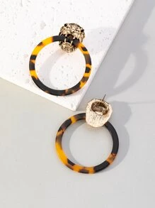 1pair Fashionable Lion Decor Tortoiseshell Print Stud Earrings For Women For Gift - Multicolor - View 5