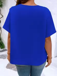 INAWLY Áo sơ mi Plus Size Chuỗi Cắt ra màu trơn Giải trí - Xanh đậm - Xem 2