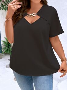 SHEIN Clasi Plus Chain Detail Cut Out Front Blouse