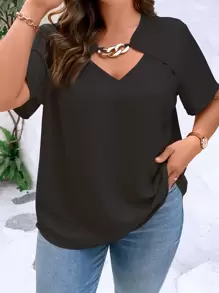 SHEIN Clasi Plus Chain Detail Cut Out Front Blouse