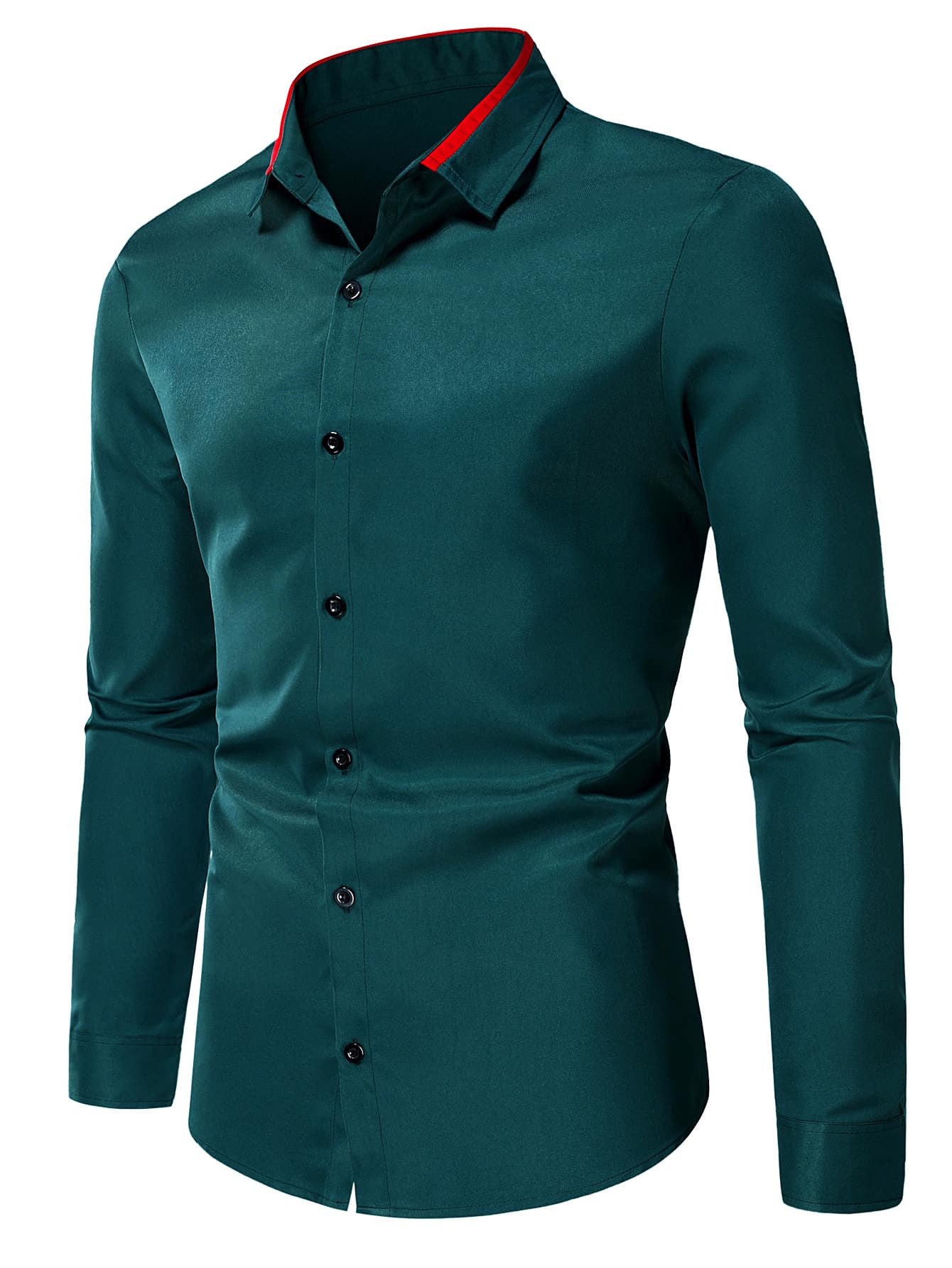 Manfinity Mode Hombres Camisa unicolor con botón - Verde Oscuro - Ver 1