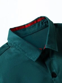 Manfinity Mode Hombres Camisa unicolor con botón - Verde Oscuro - Ver 3