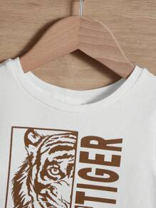 SHEIN Baby Boy Tiger & Slogan Graphic Tee & Shorts - Coffee Brown - View 3