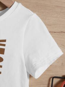 SHEIN Baby Boy Tiger & Slogan Graphic Tee & Shorts - Coffee Brown - View 4