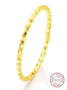 1入組極簡銀戒指適用於女士適用於約會禮物 - 金黃色 - 查看 1