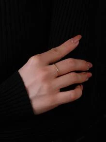 1入組極簡銀戒指適用於女士適用於約會禮物 - 金黃色 - 查看 4