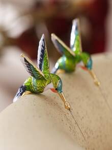 Bông tai Hoop trang trí hình chim - Nhiều màu - Xem 3