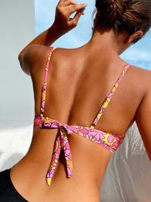 Swim Vcay Floral Knot Front Bikini Top, For Summer Beach Vacation - Multicolor - View 2