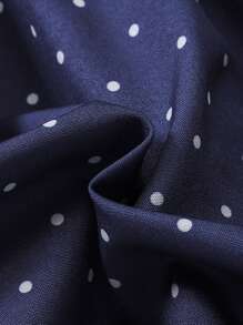 SHEIN 小女童波點圖案蕾絲花邊腰帶襯衫連衣裙 - 藏蓝色 - 查看 3