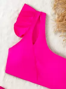 SHEIN Swim Summer Beach Tiered Ruffle Trim Cut-Out Bikini - Hot Pink - View 5